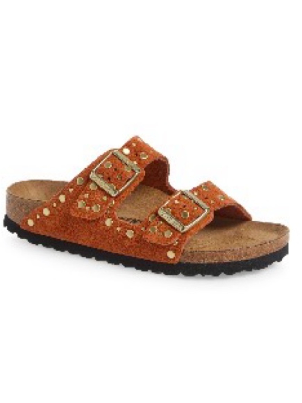 Birkenstock Orange Double-Buckle Studded Suede Slide